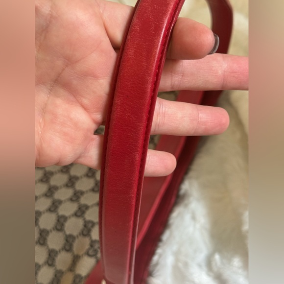 Gucci GG Canvas Red Leather Trimmed Shoulder Bag/ Tote - Picture 4 of 10